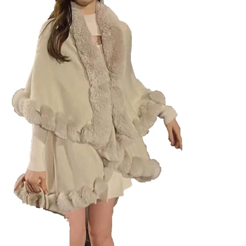 HGps8w Women's Faux Fur Shawl Wraps Elegant Knitted Ponchos Sweater Cape Winter Thickened Warm Soft Travel Scarf Wraps