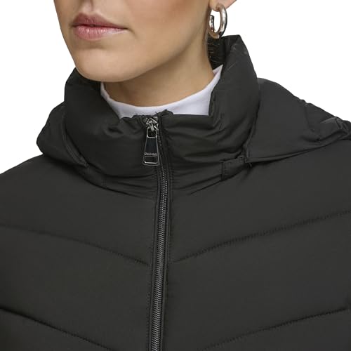 Calvin Klein Women's Classic Puffer Jacket Down Coat, Light-Weight Chevron Ebony, S - Image 6