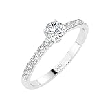 EDELIND Anillo Compromiso Solitario y Eternidad Oro Blanco 585 - Diamantes 0.3 + 0.21 ct - Talla 32 (Ø 23 mm)