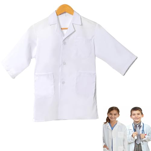Bata de médico para niños, bata de laboratorio de algodón, bata de laboratorio para niños, niñas, bata química, abrigo de laboratorio, manga larga, bata de laboratorio, color blanco, disfraz de