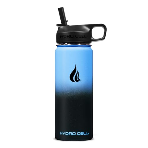 Image of HYDRO CELL Stainless Steel Insulated Water Bottle with Straw - For Cold & Hot Drinks - Metal Vacuum Flask with Screw Cap and Modern Leakproof Sport Thermos for Adults (Blue /Black 18oz)