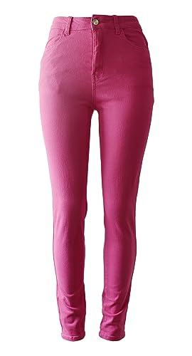 Aodrusa Hot Pink Mom Jeans for Women High Waisted Stretchy Skinny Denim Pants
