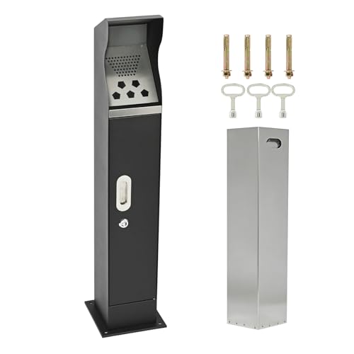 petour Poubelle commerciale 11,6 l, avec clé, verrouillable, 5 trous, avec seau intérieur amovible, poubelle verticale en acier inoxydable, 17 x 17 x 93 cm,...