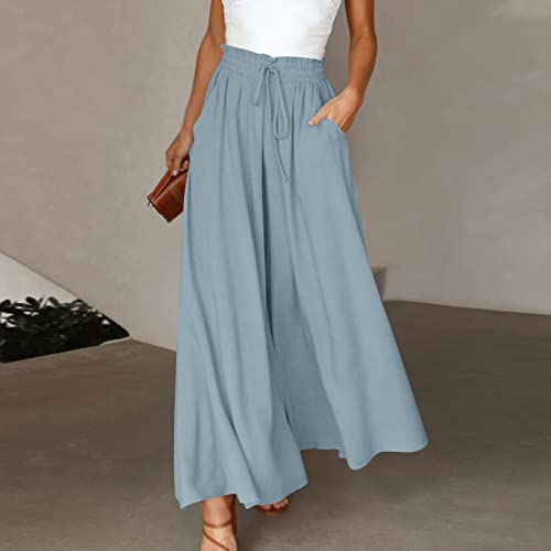 Wide Leg Flowy Pants for Women Trendy Beach Lounge Culottes Elastic High Waist Casual Palazzo Pants with Pockets2