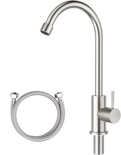 Kaihanmo Brushed Nickel Stainless Steel High Arc Single Handle Single Hole Cold Water Faucet for Kitchen Garden Bar Outdoor Boat Camping