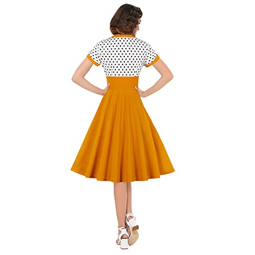 Image of KILLREAL Women's Vintage Polka Dot Print A-Line Pin Up Style Sleeveless Cocktail Party Casual Dress