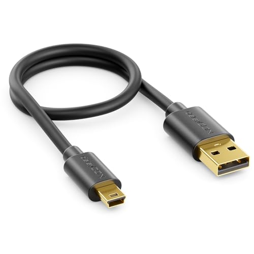 deleyCON 0,30m Mini USB 2.0 High Speed Kabel Kurz - Ladekabel Datenkabel f&uuml;r Handys Smartphones Tablets Navis Mikrofon - USB A-Stecker zu Mini B-Stecker - Schwarz
