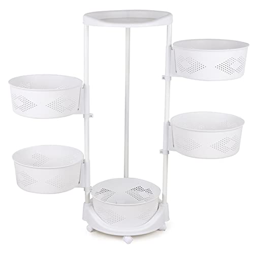 FALUSHAN Kitchen Storage Rack Multi-Layer Storage Rotating Basket Vegetable Organizer With Lockable Casters Floor-Standing Storage Rack for Home Kitchen Living Room (5-Tier)