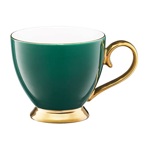 AMBTION Kaffeetasse groß 400ml vintage Porzellanbecher grün gold auf Füß XXL Tasse Kaffee Tee Latte Macchiato elegant Royal Cover