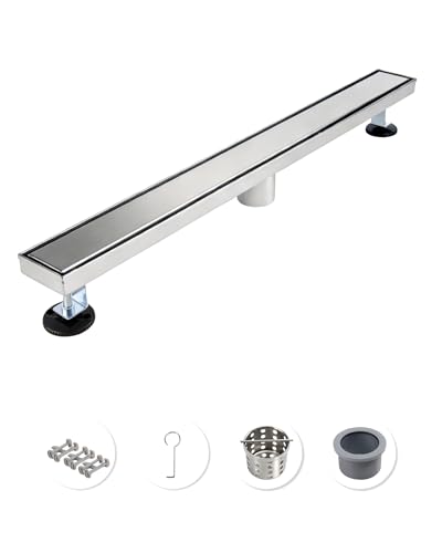Image of 36 Inch Brushed Stainless Steel Linear Shower Drain | CUPC Certified 2-in-1 Tile Insert for Curbless Showers. 304 Steel, 15.8GPM Flow. Includes Hair Catcher & Adjustable Feet.