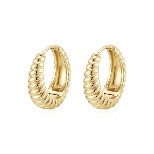 Image of FRUMOS 18K Gold Plated Chunky Hoop Earrings for Women Fashion Thick Gold Hoops Set Jewelry for Birthday Christmas Gifts