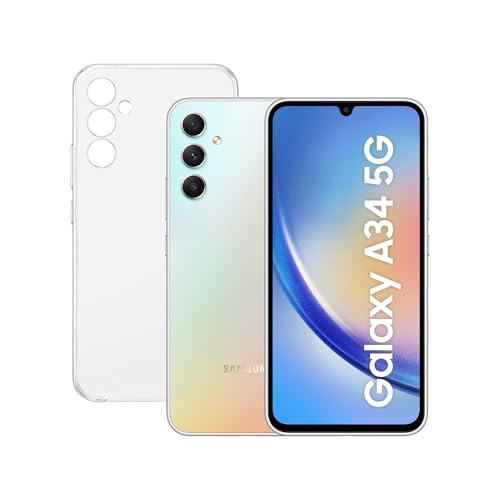 SAMSUNG Galaxy A34 5G (256GB, 8 GB de RAM) + Funda - Smartphone Android Color Plata, Pantalla Super AMOLED de 6,6 Pulgadas, Batería de 5000 mAh. Exclusivo Amazon (Versión española)