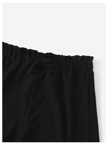 Image of RoseSeek Girl's 2 Piece Outfits Waffle Knit Scoop Neck Button Down Crop Tank Tops Paperbag Waist Track Shorts
