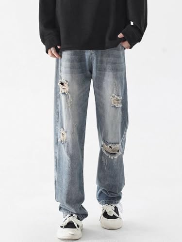 Blue Jeans Men's Autumn Loose Straight American Long Pants2