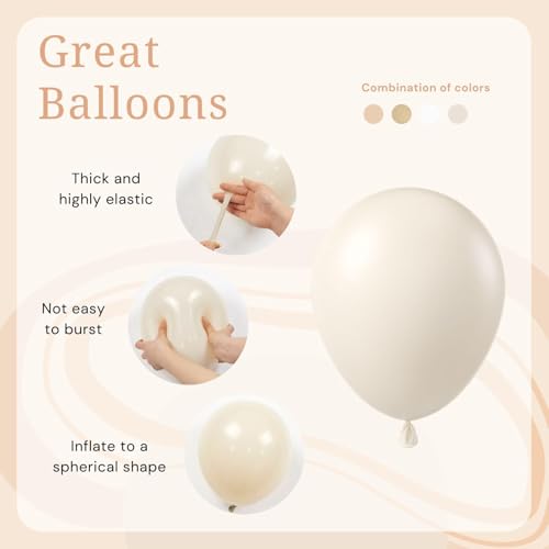 Image of BAUANOOY Neutral Balloons, 60pcs 12 Inch Nude Balloon Beige Balloons White Sand Metallic Gold Latex Balloon for Bridal Baby Shower Wedding Gender Reveal Birthday Party Decorations