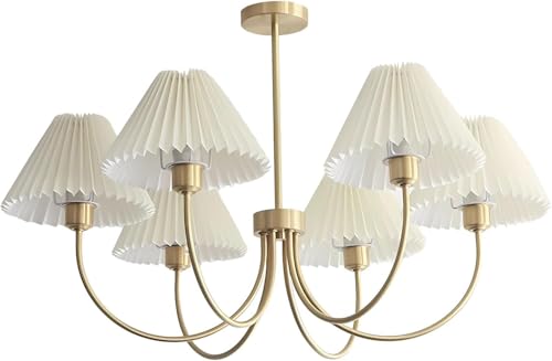 KCO Lighting Lampadario vintage stropicciato bianco in tessuto plissettato lampadario moderno oro Sputnik lampadario a 6 luci da soffitto a incasso lampadari classici per sala da pranzo