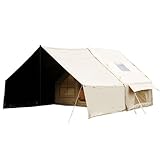 Fengzel Outdoor ハウス形 インフレータブルテント 5-6人用 居心地良い 防雨 日よけ 家族連れ 設置 収納簡単 大面積タープ付き エアーフレーム キャンプテント (ベージュテント(大面積タープ付き))