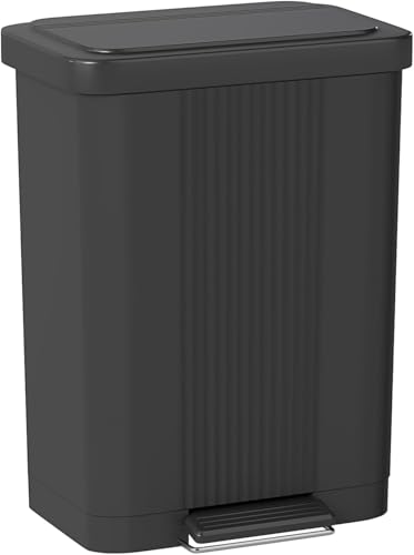 50 L Trash Can, 13 Gallon Plastic Kitchen Garbage Can, Recycling Or Waste Bin, Soft Close, Step-On Pedal, Garbage Container for Home Kitchen Apartment Garage, Black