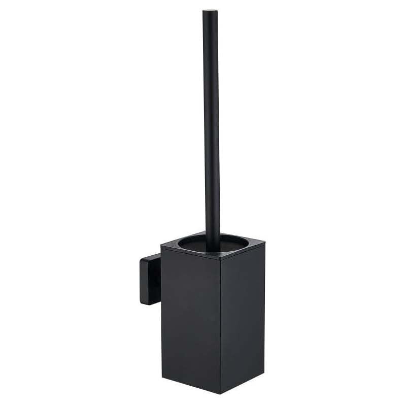 Image of Wall Mount Toilet Brush and Holder Set Stainless Steel Square Toilet Bowl Cleaners Modern Toilet Brush Bathroom Accessories (Matte Black)