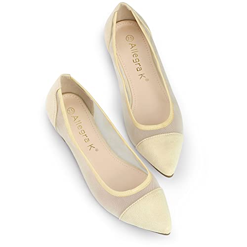 Allegra K Women's Pointed Toe Slip On Beige Mesh Flats - 9 M Us #TOP9