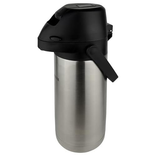 Pioneer 1.9 Litre Thermal Flask Lever Airpot Insulated Stainless Steel Easy Pump Drink Dispenser With Coffee Label