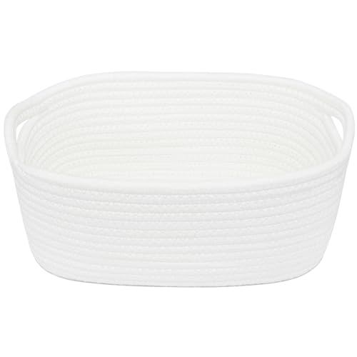 ABenkle Small White Basket, Soft Woven Storage Bins Baskets for Dog and Cat Toys Organizer, Decorative Shelves Closet Organizing Baskets Chest Box, Empty Gift Basket