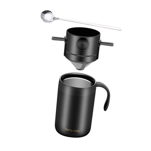 LOVIVER Cafetera de vertido manual de 500 ml, a prueba de fugas, ideal para acampar, hogar, mochileros al libre y oficina, Negro