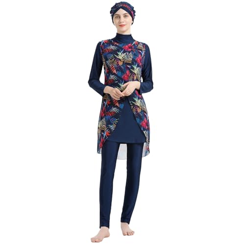 Burkini islámico de manga larga con estampado floral y hijab