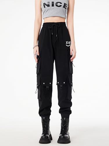 CLOAKA Cargo Pants Women Gothic Y2K High Waist Adjustable with Pockets Drawstring Street Techwear Jogger Sweatpants2