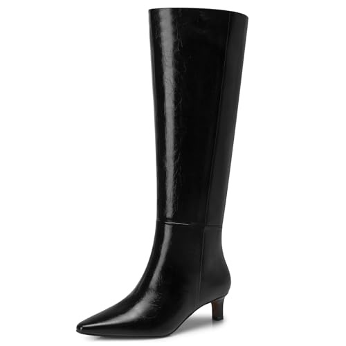 Women's Knee High Boots: 1.96 Inch Kitten Heel Pointed Toe Booties - Wide Calf Tall Boots for Women, 2025 Sexy Fashion Trendy Heel Boot for Work, Night out, Party