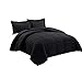 Chezmoi Collection 3-Piece All Season Oversized King Comforter Set Black, Soft Quilted Down Alernative Duvet Insert with Corner Tabs, Lightweight Microfiber Bedding, 110 x 96 Inches