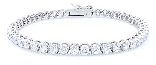 BLUEJOY 7 Inch Sterling Silver Plated Round Cut White Cubic Zirconia Tennis Bracelet