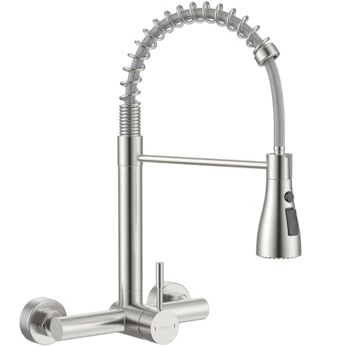 APPASO Robinet Mural Cuisine| Douchette extractible, robinet de cuisine en acier inoxydable, 3 types de jet et rotatif à 360 ° – Mitigeur haute pression...