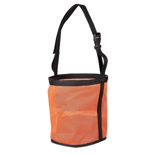 HAICHEN TEC Durable Horse Feed Bag Premium Heavy Duty Adjustable Strap Waterproof Bottom Breathable Mesh Design-Muzzle Feeding Straw Grain Dispensing (Orange)