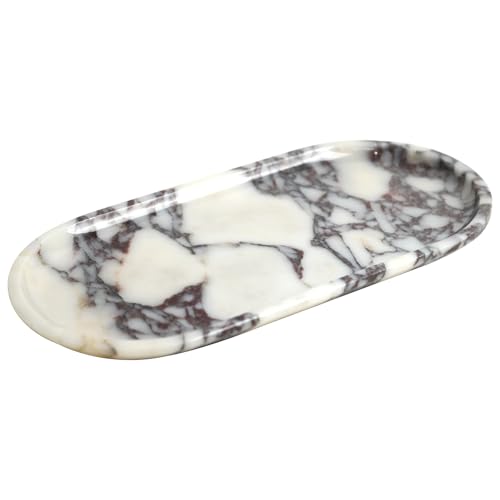 Natural Marble Tray, Coffee Table, Food, Fruit, Paper Cup, Cake Display, Coffee bar, Family Gatherings, Seasonal Holiday Decoration Tray(Viola-oval-11 x5 x0.7)