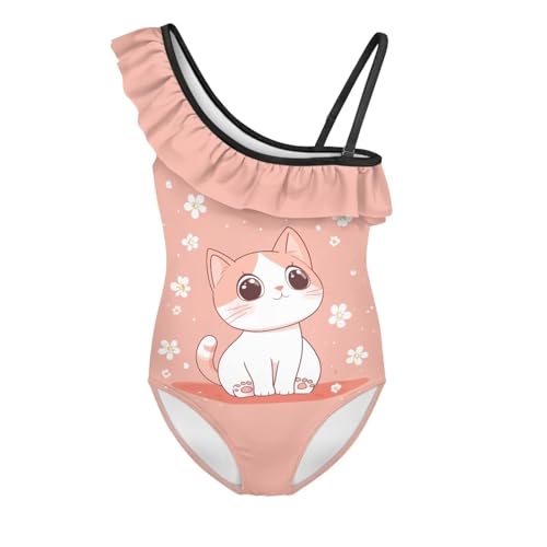 Girls Ruffle One Piece Swimsuit One Shoulder Bathing Suits with Adjustable Shoulder Strap for Beach Party