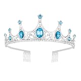 Elsa Cinderella Costume for Girls Tiara，Vofler Blue Crown Wedding Bridal Hair Accessories Crystal Queen Women Princess Tiara Headpiece Rhinestone Headband for Birthday Prom Quinceaneara Pageant Party