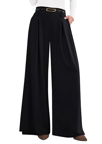 PRETTYGARDEN Womens Fall Wide Leg Trousers 2025 High Elastic Waist Loose Pleated Long Flowy Palazzo Work Pants with Pockets