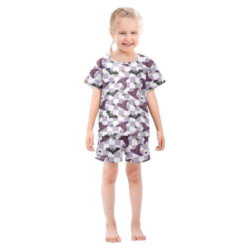 Pajama Short Sets Halloween Themed Checkerboard Pattern Design Soft Cotton Summer Sleepwear 2 Piece PJS Size 5-14T4