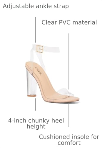 Image of JustFab Clear Heels for Women 4 Inches Chunky Heels Sandals for Women Comfy Open Toe Block Heeled Sandals Ankle Strappy Heels for 2026