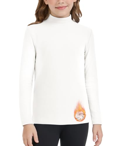 WOWENY Thermoshirt Kinder Langarm Thermo Unterhemd Warm Unisex Rollkragenpullover Mädchen Rollkragenshirt Jungen Winter Ski (Weiß, 7-8 Jahre)