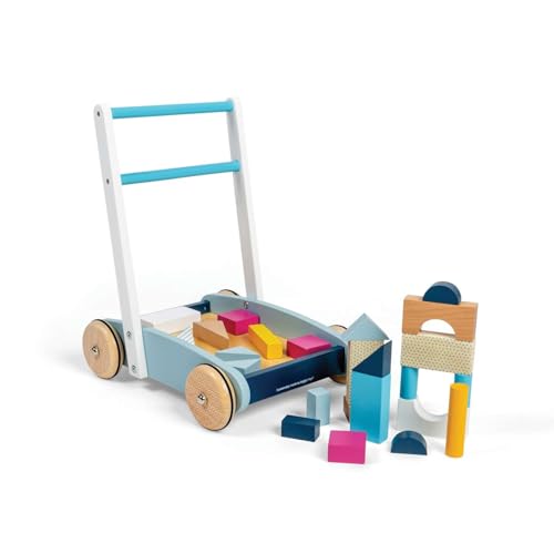Bigjigs Toys FSC® Certified Wooden Baby Walker - Sustainable Wooden Walkers for Babies, Includes Building Blocks, Baby Walkers for 1 Year Olds, Push Along Toys