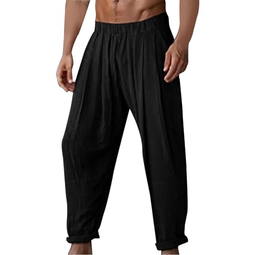 Sweatpants for Men 2024 Summer Trendy Cotton Linen Trousers Elastic Waist Sports Pants Straight Leg Pants with Pokets