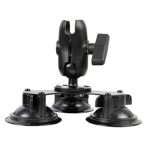 Leenconghui Triple ventouse avec boule de 38 mm, base de support à 3 ventouses robuste et bras double prise compatible avec les supports RAM C (base triple...