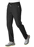 BGOWATU Men's Athletic Running Pants Lightweight Quick Dry Jogging Hiking Casual Outdoor Sports Sweatpants with Zipper Pockets Black Size M