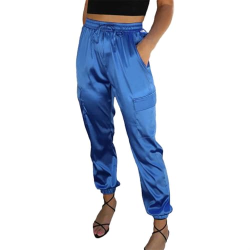 Pantalon décontracté femme taille élastique cordon sangle cheville poche