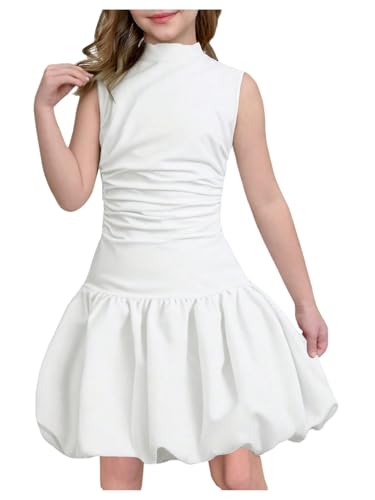Verdusa Girl's Ruched Sleeveless Bubble Dress Mock Neck Summer Princess Dress