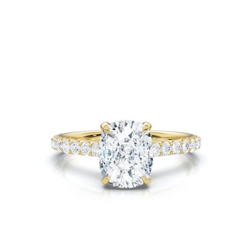 RAREAL JEWELS 1 CT-5 CT Elongated Cushion Cut Lab Grown Diamond Ring, Handmade in 10K 14K 18K Solid Yellow Gold, Igi Certified, Hidden Accents Engagement Ring Christmas Gift for Her