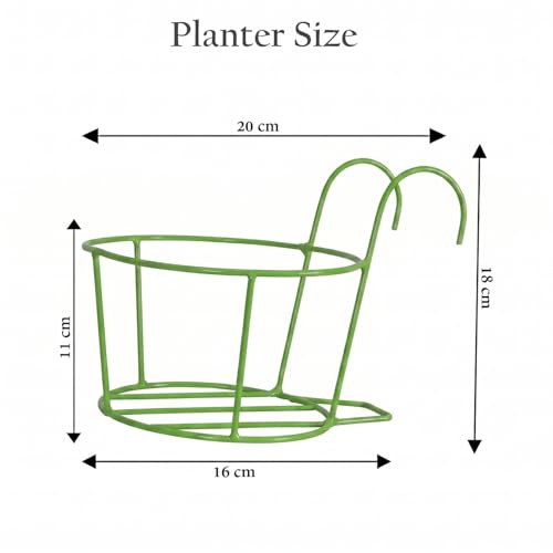 Image of Anti Rust Metal Hanging Planters for Balcony | Round Flowerpot Holder | Railing Planters, Fence Garden Flowerpot, Gamla, Flower Pots for Home and Garden (Green - Pack of 8)