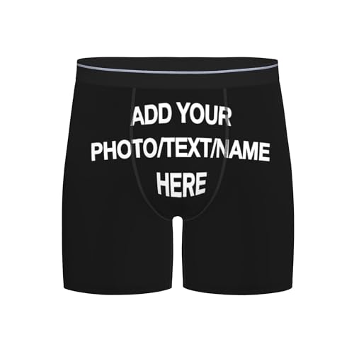 Long Customize Boxer Briefs for Men Personalized Underwear Add Your Own Photo Text Name Logo